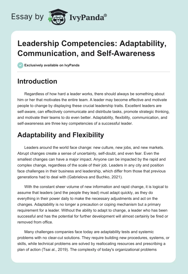 Leadership Competencies: Adaptability, Communication, and Self-Awareness. Page 1