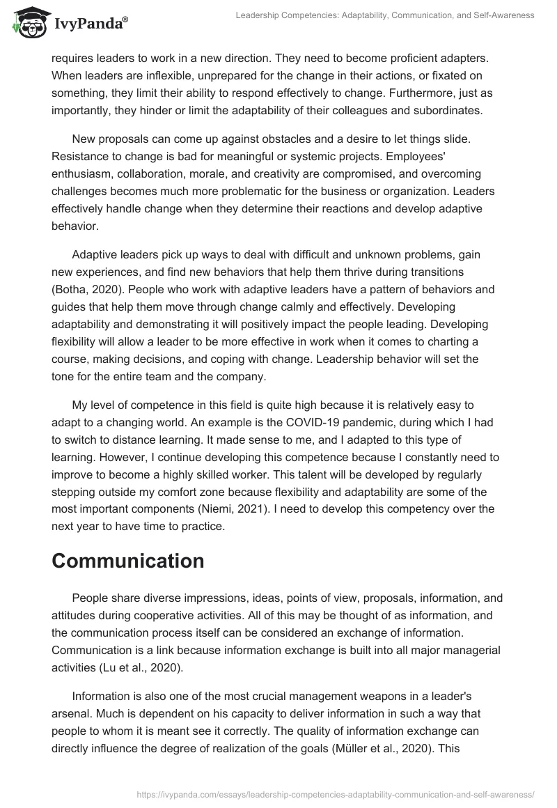 Leadership Competencies: Adaptability, Communication, and Self-Awareness. Page 2