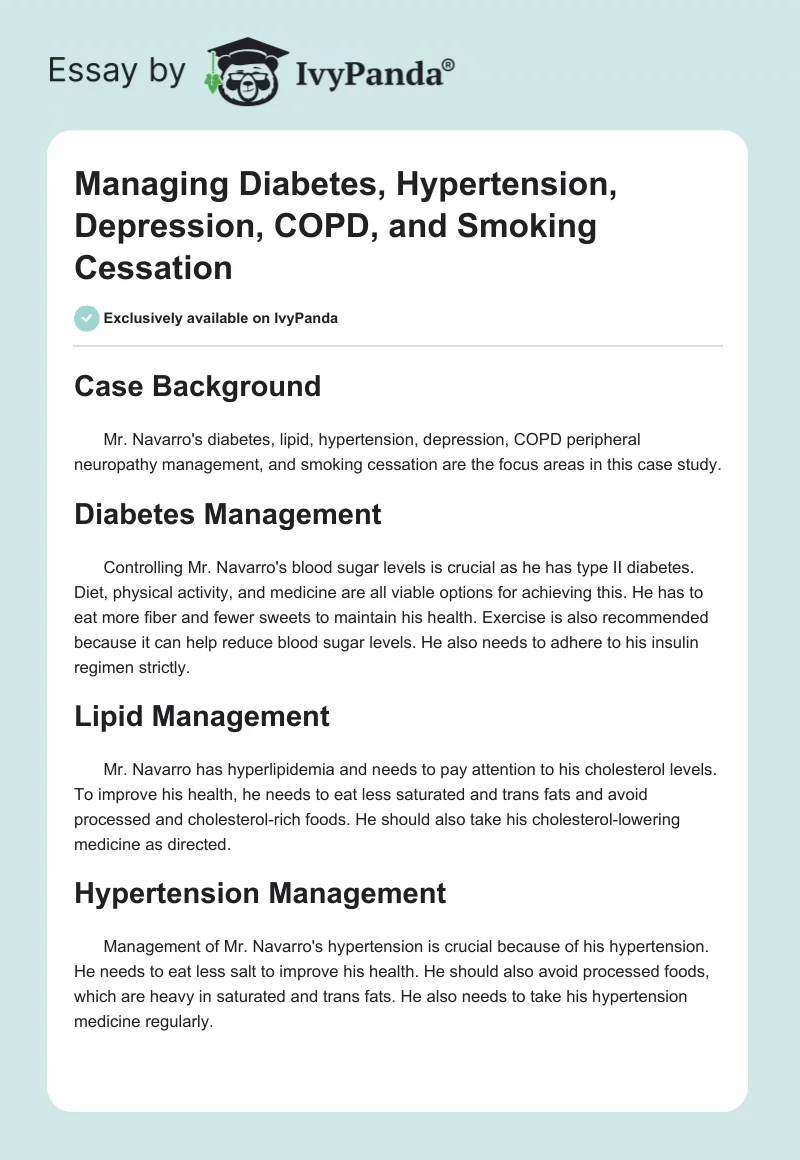 Managing Diabetes, Hypertension, Depression, COPD, and Smoking Cessation. Page 1