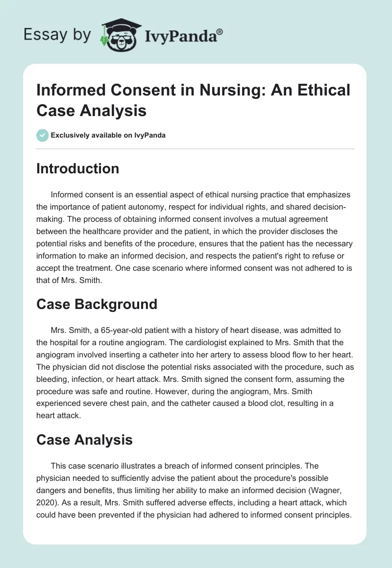 Informed Consent in Nursing: An Ethical Case Analysis. Page 1