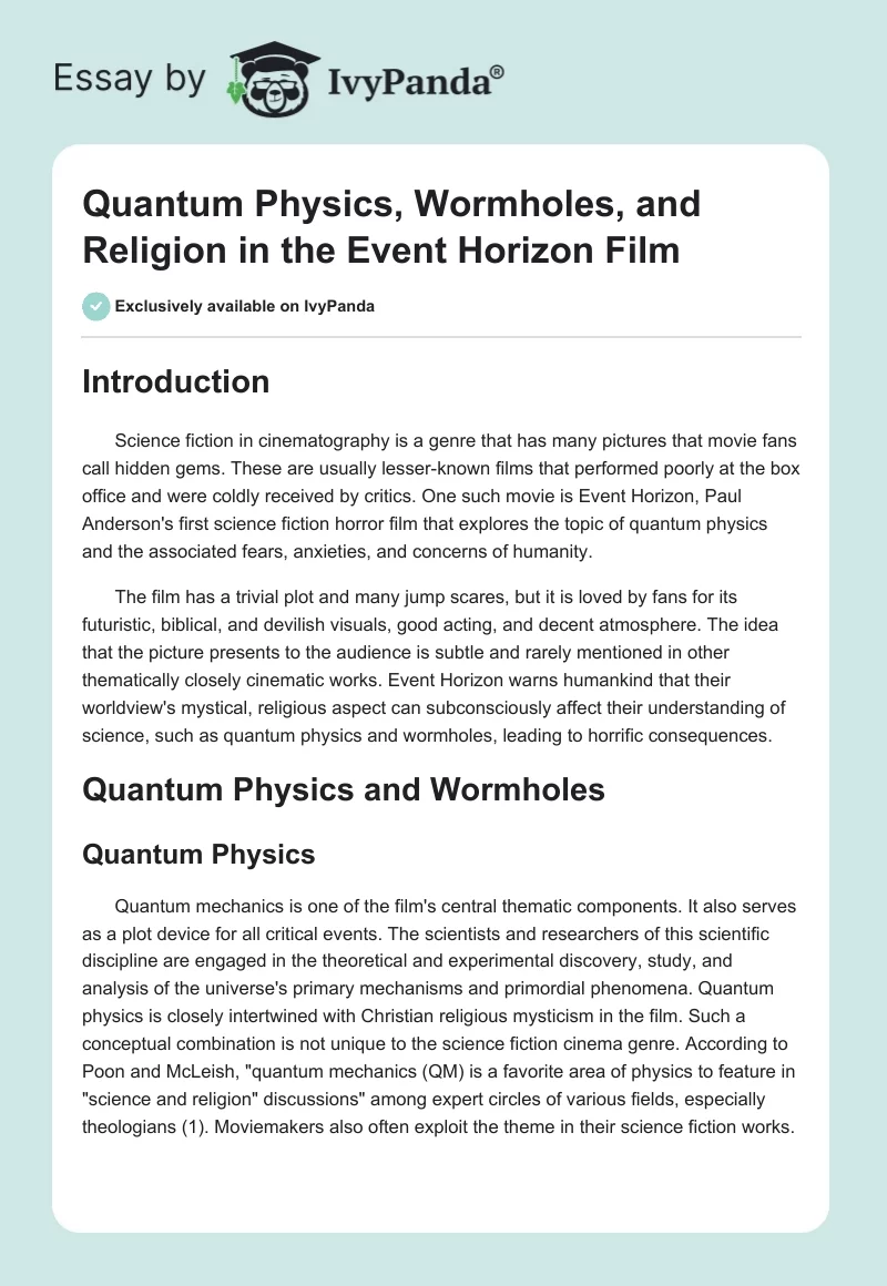 Quantum Physics, Wormholes, and Religion in the Event Horizon Film. Page 1