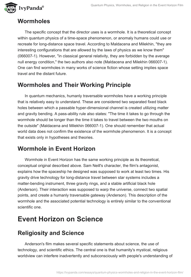 Quantum Physics, Wormholes, and Religion in the Event Horizon Film. Page 2