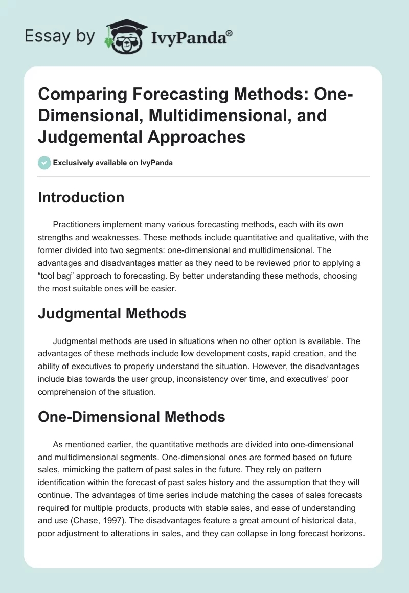 Comparing Forecasting Methods: One-Dimensional, Multidimensional, and Judgemental Approaches. Page 1