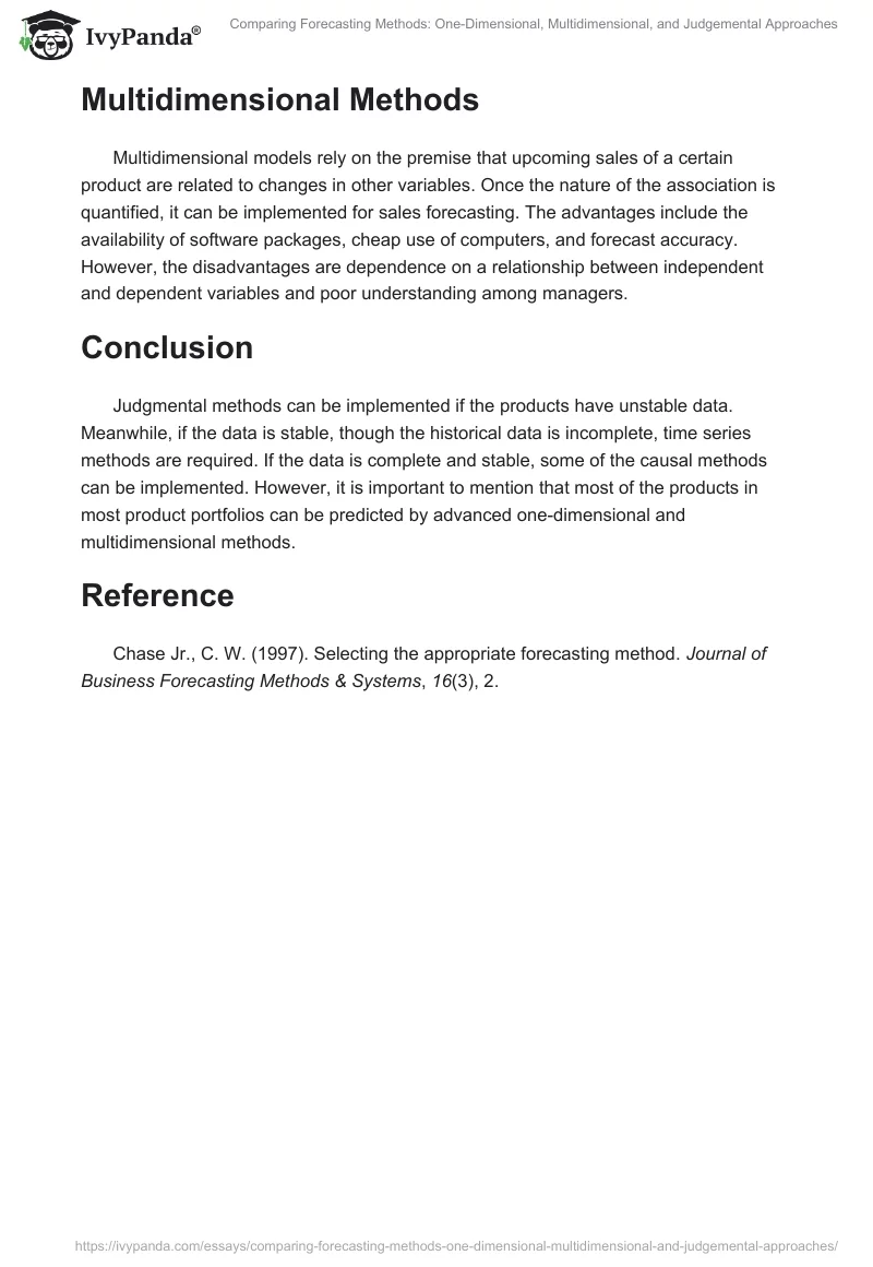 Comparing Forecasting Methods: One-Dimensional, Multidimensional, and Judgemental Approaches. Page 2