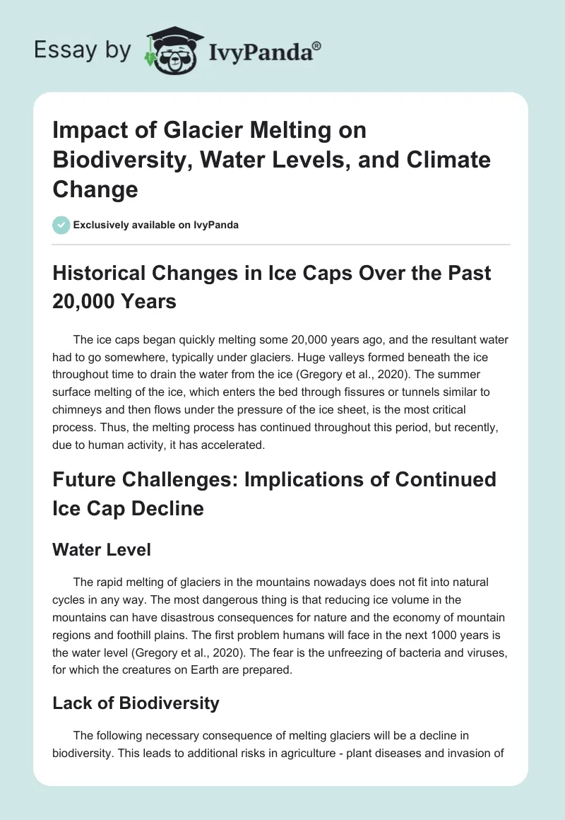 Impact of Glacier Melting on Biodiversity, Water Levels, and Climate Change. Page 1