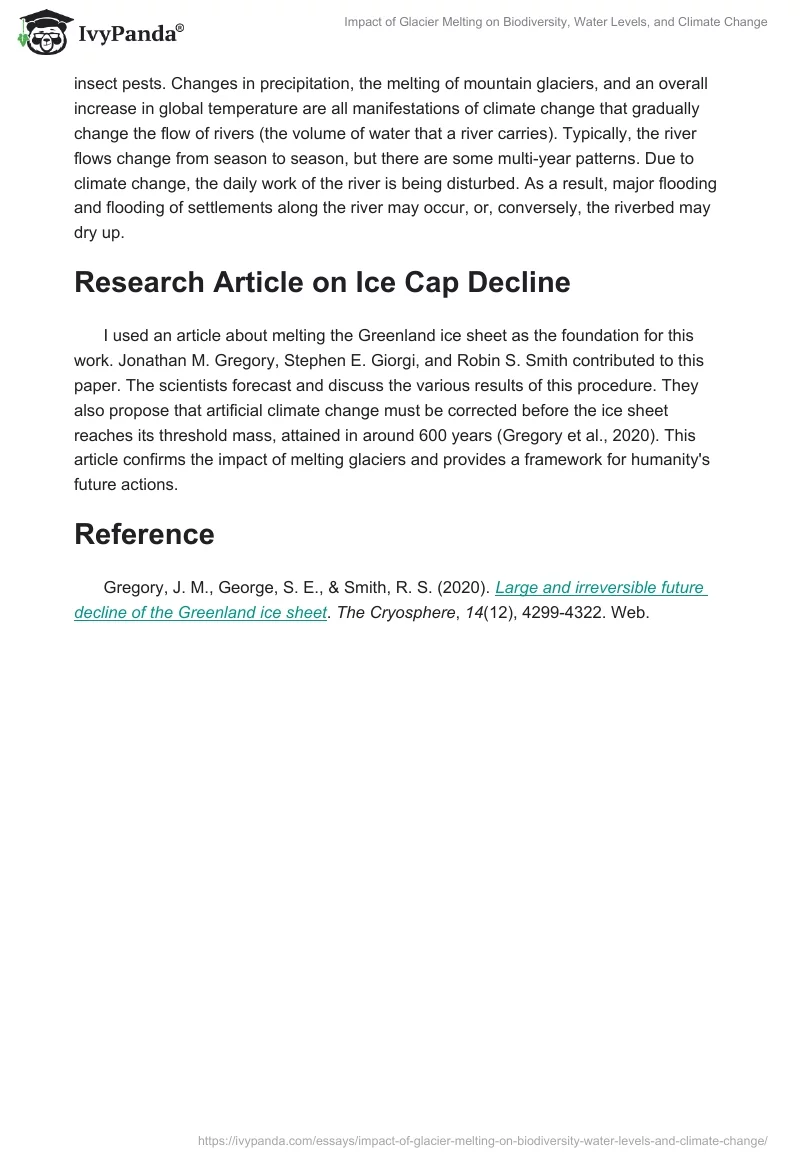 Impact of Glacier Melting on Biodiversity, Water Levels, and Climate Change. Page 2