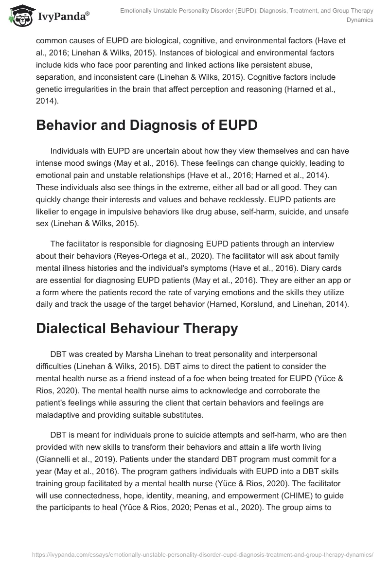 Emotionally Unstable Personality Disorder (EUPD): Diagnosis, Treatment, and Group Therapy Dynamics. Page 2