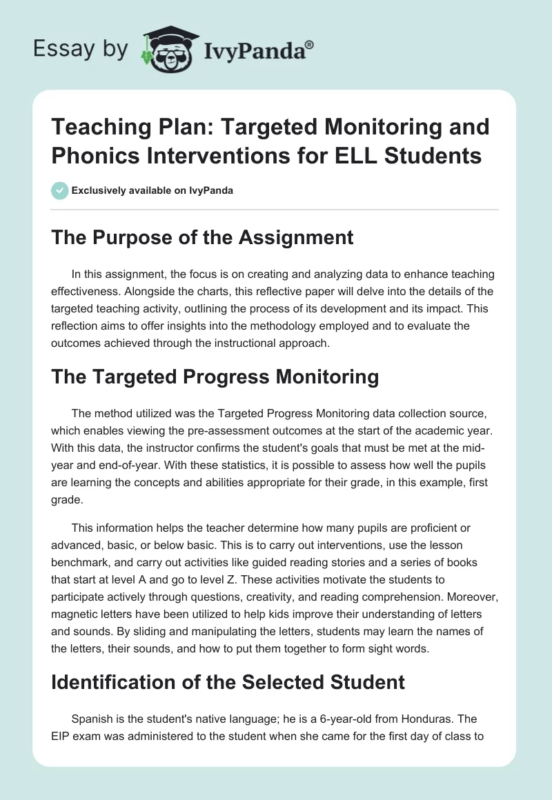 Teaching Plan: Targeted Monitoring and Phonics Interventions for ELL Students. Page 1