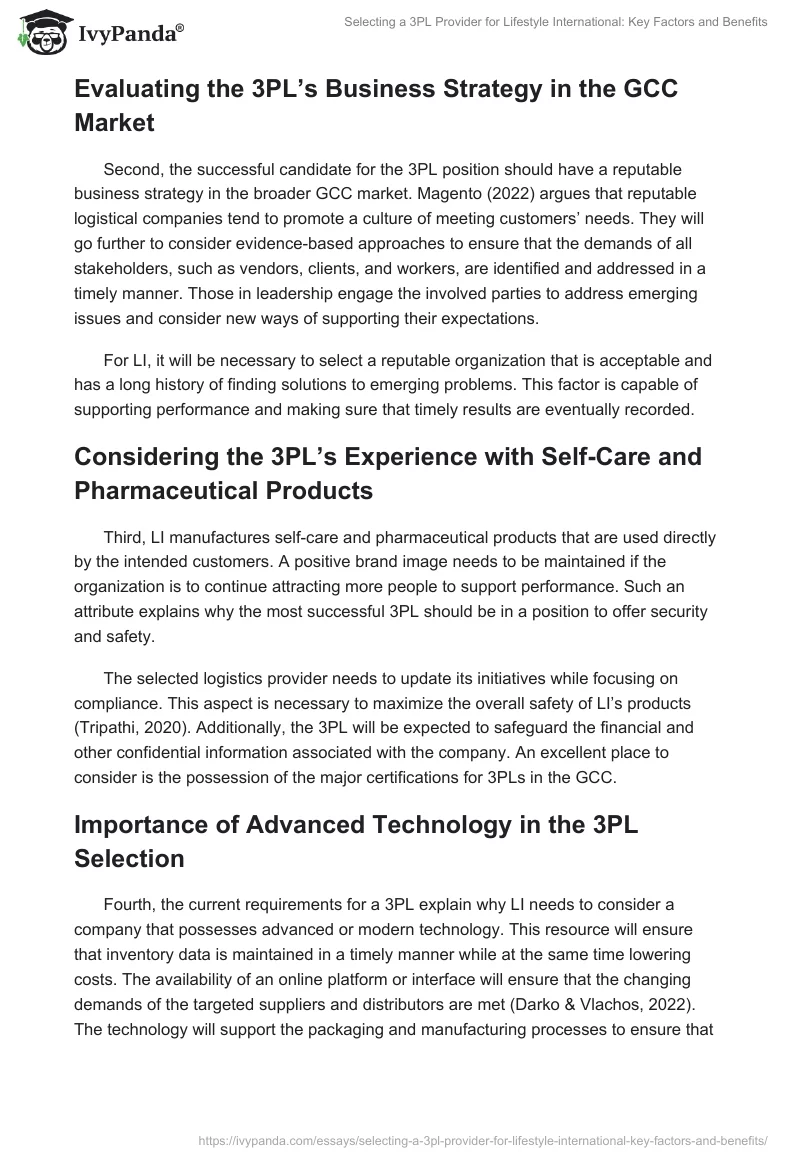 Selecting a 3PL Provider for Lifestyle International: Key Factors and Benefits. Page 2