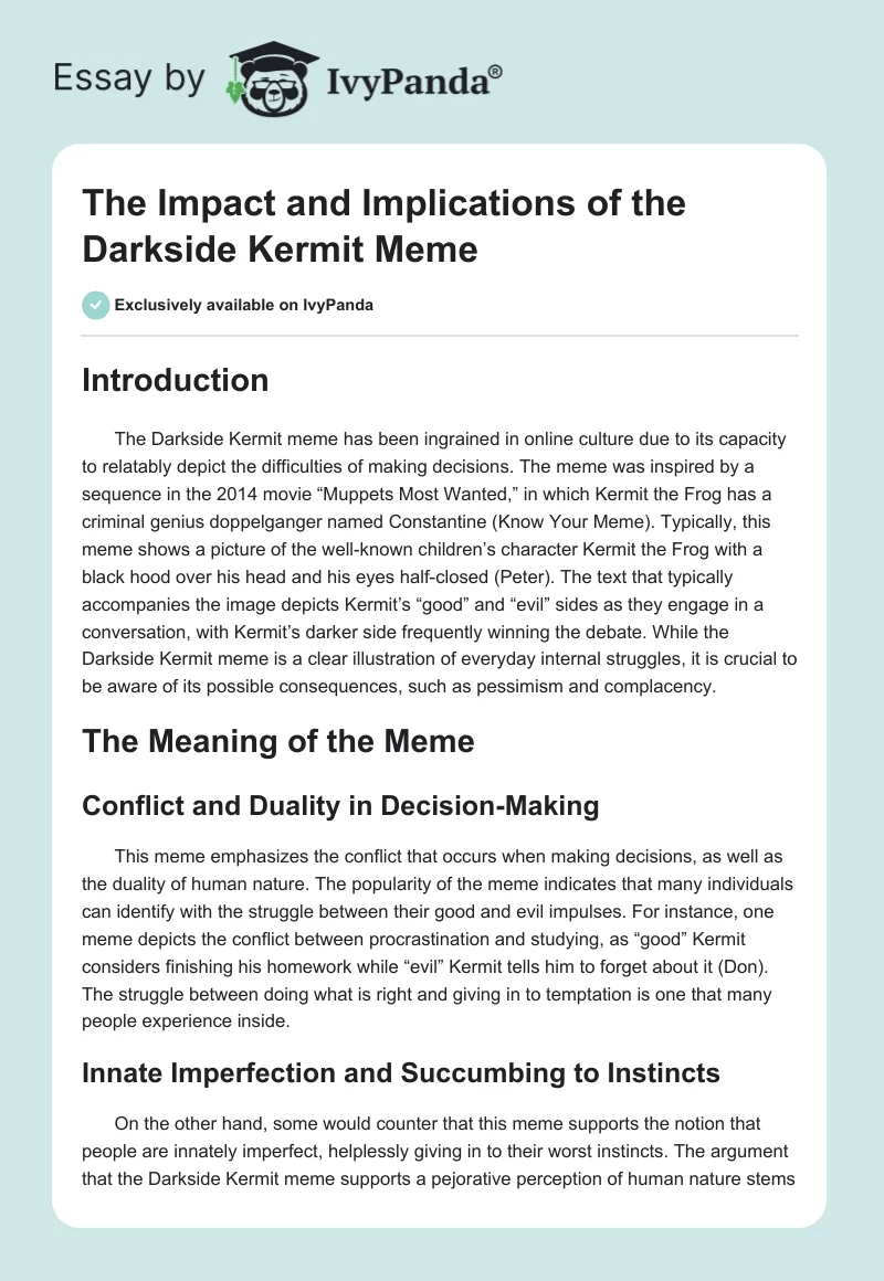 The Impact and Implications of the Darkside Kermit Meme. Page 1