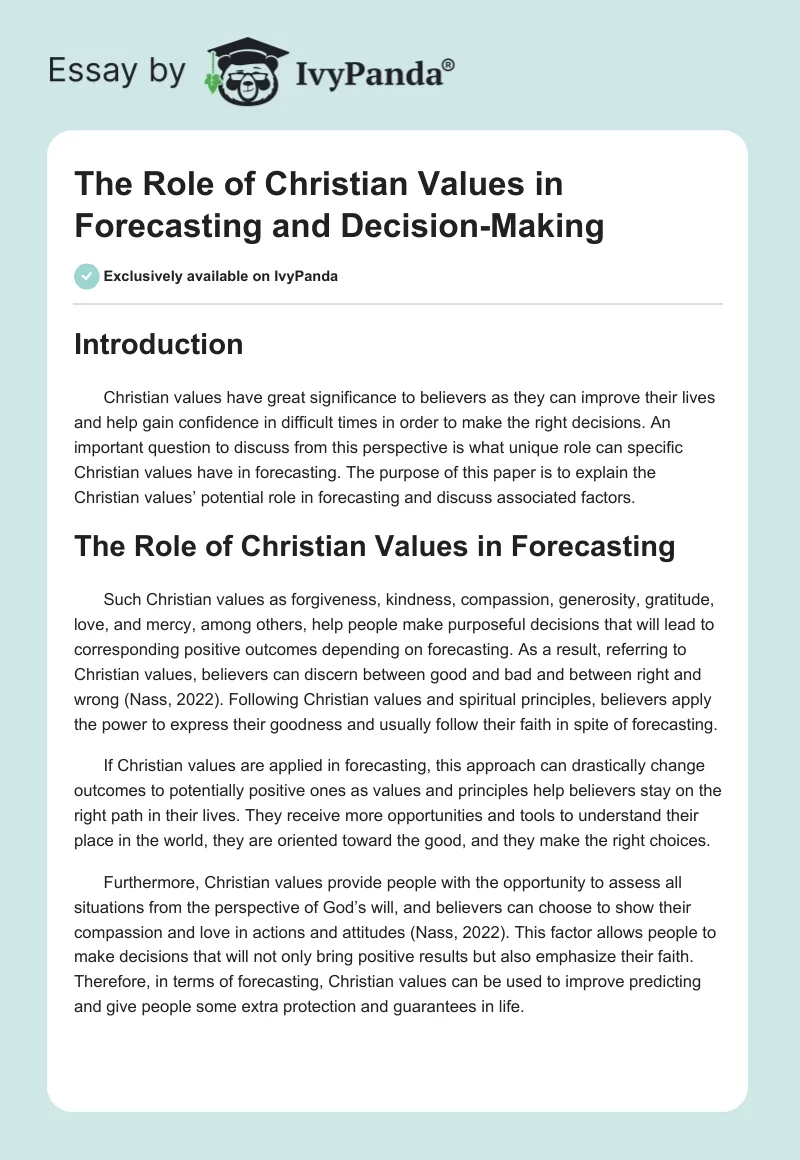 The Role of Christian Values in Forecasting and Decision-Making. Page 1