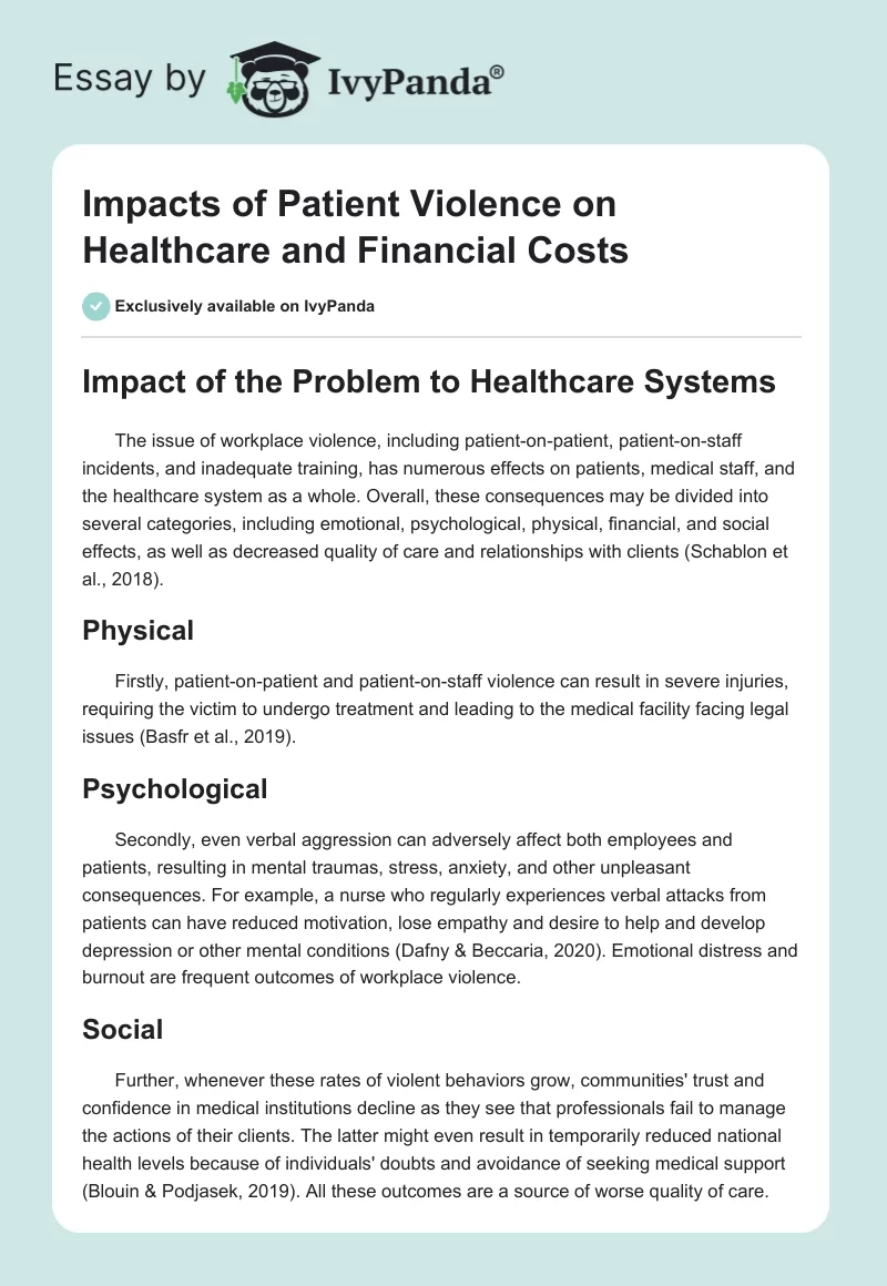 Impacts of Patient Violence on Healthcare and Financial Costs. Page 1