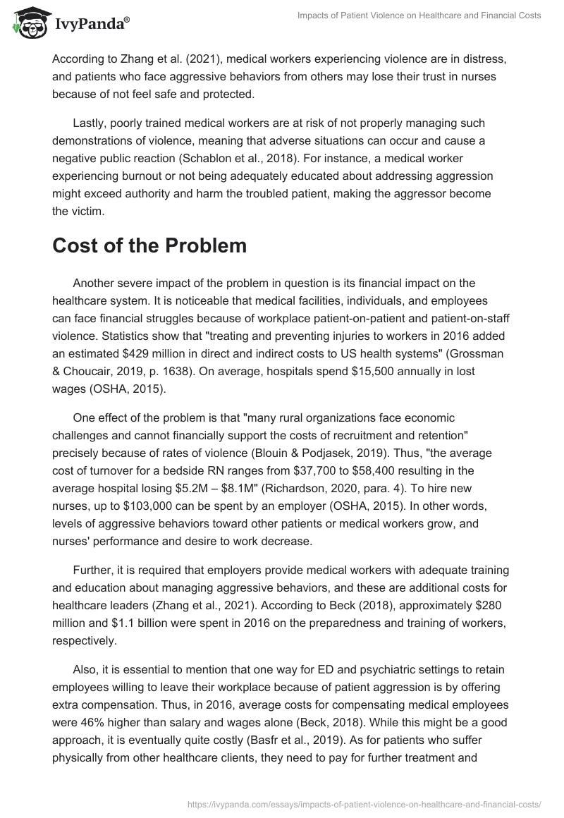 Impacts of Patient Violence on Healthcare and Financial Costs. Page 2