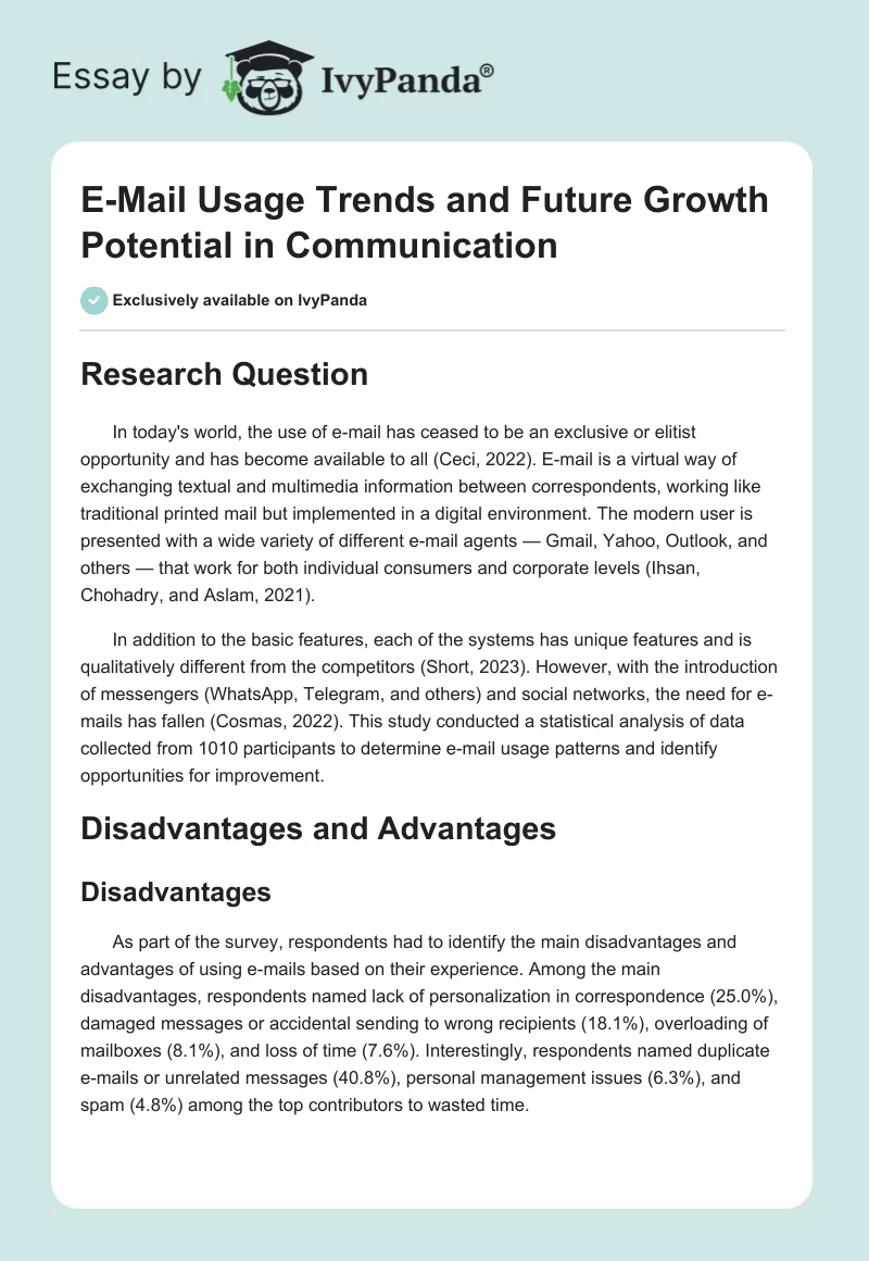 E-Mail Usage Trends and Future Growth Potential in Communication. Page 1