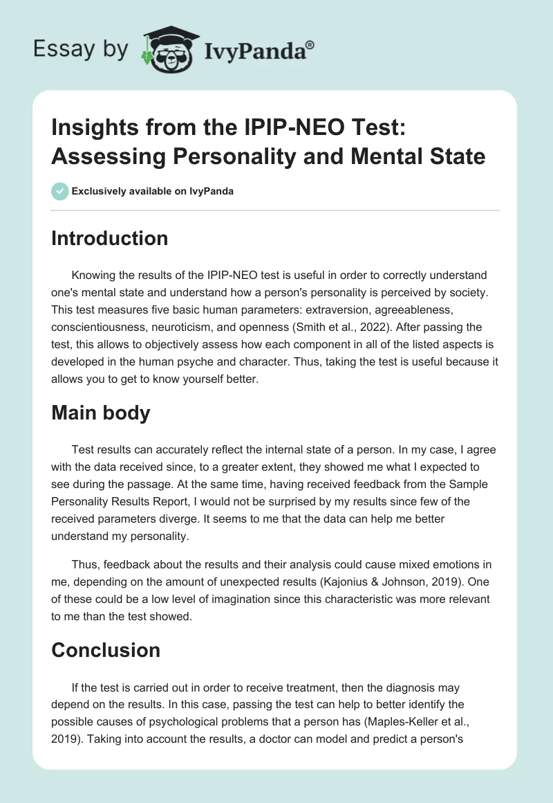 Insights from the IPIP-NEO Test: Assessing Personality and Mental State. Page 1