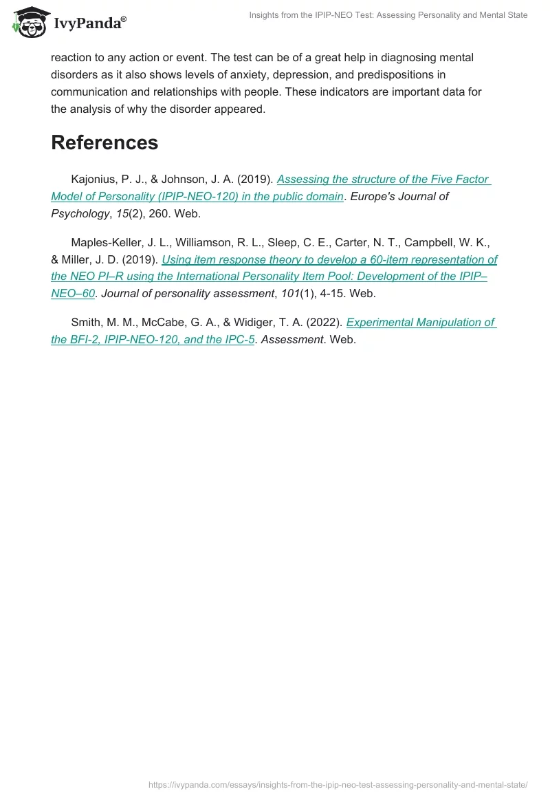 Insights from the IPIP-NEO Test: Assessing Personality and Mental State. Page 2