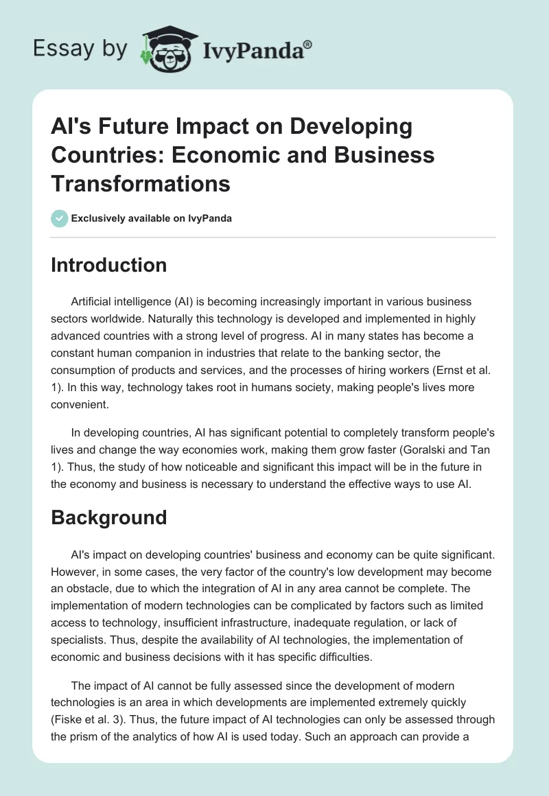 AI's Future Impact on Developing Countries: Economic and Business Transformations. Page 1