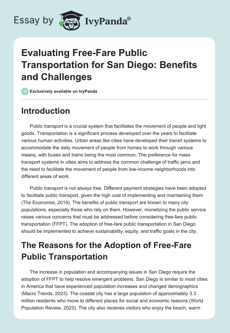 Evaluating Free-Fare Public Transportation for San Diego: Benefits and Challenges. Page 1