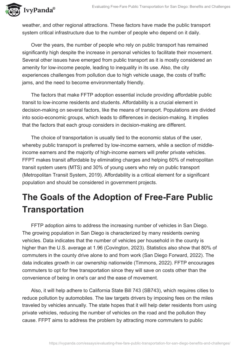 Evaluating Free-Fare Public Transportation for San Diego: Benefits and Challenges. Page 2