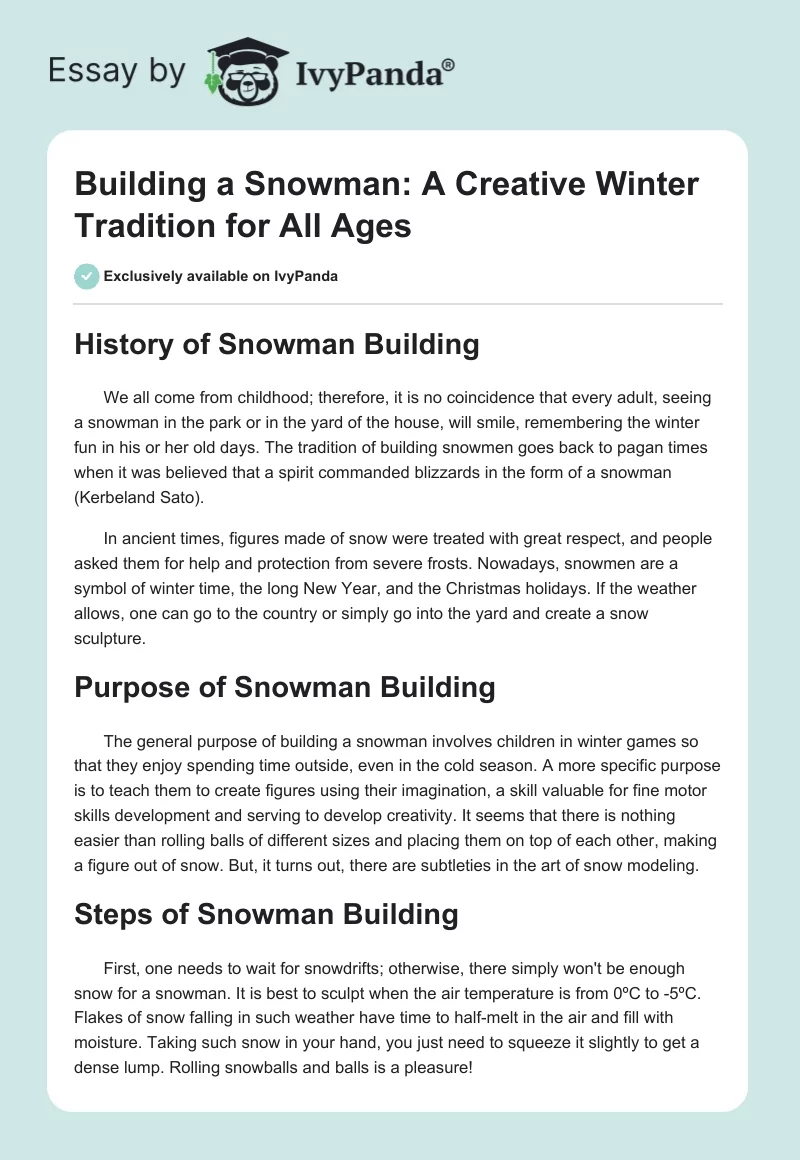 Building a Snowman: A Creative Winter Tradition for All Ages. Page 1