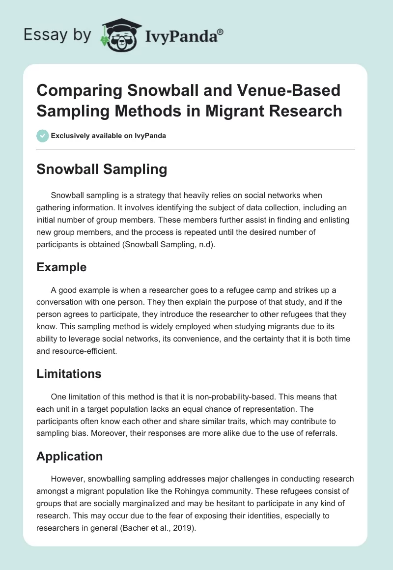 Comparing Snowball and Venue-Based Sampling Methods in Migrant Research. Page 1