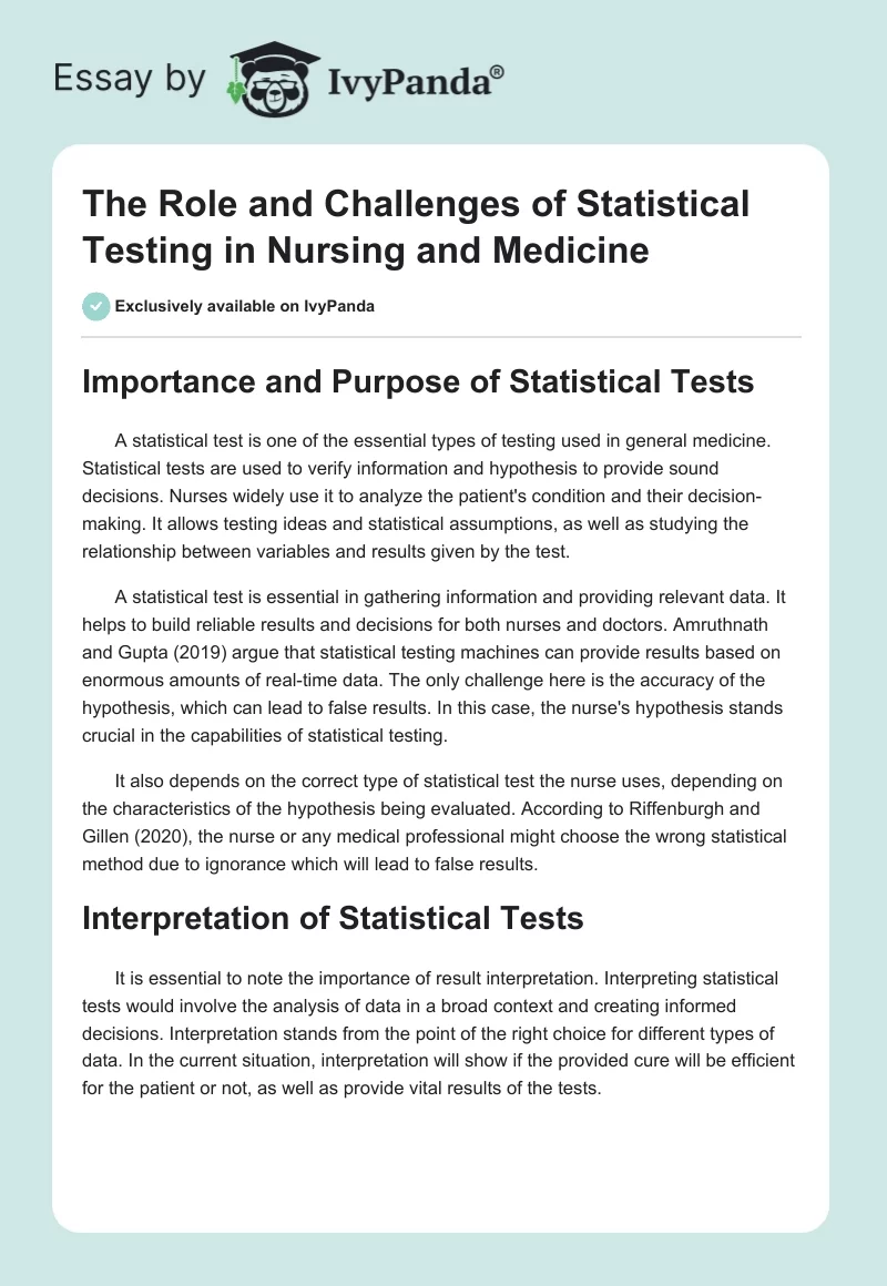 The Role and Challenges of Statistical Testing in Nursing and Medicine. Page 1