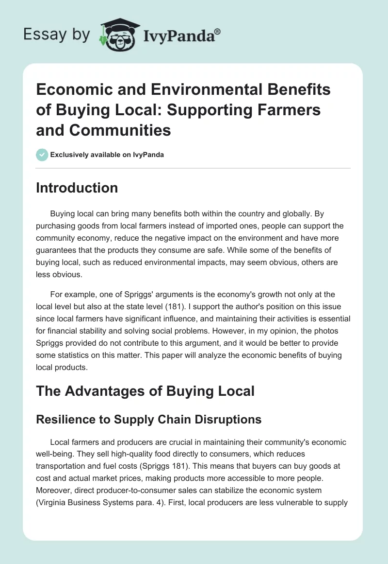 Economic and Environmental Benefits of Buying Local: Supporting Farmers and Communities. Page 1