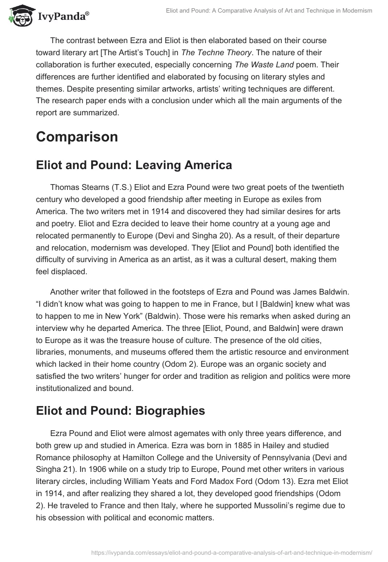 Eliot and Pound: A Comparative Analysis of Art and Technique in Modernism. Page 2