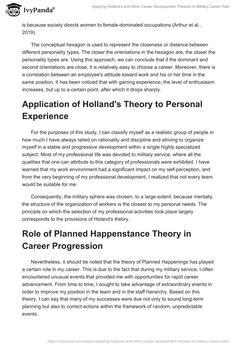 Applying Holland's and Other Career Development Theories to Military Career Path. Page 2