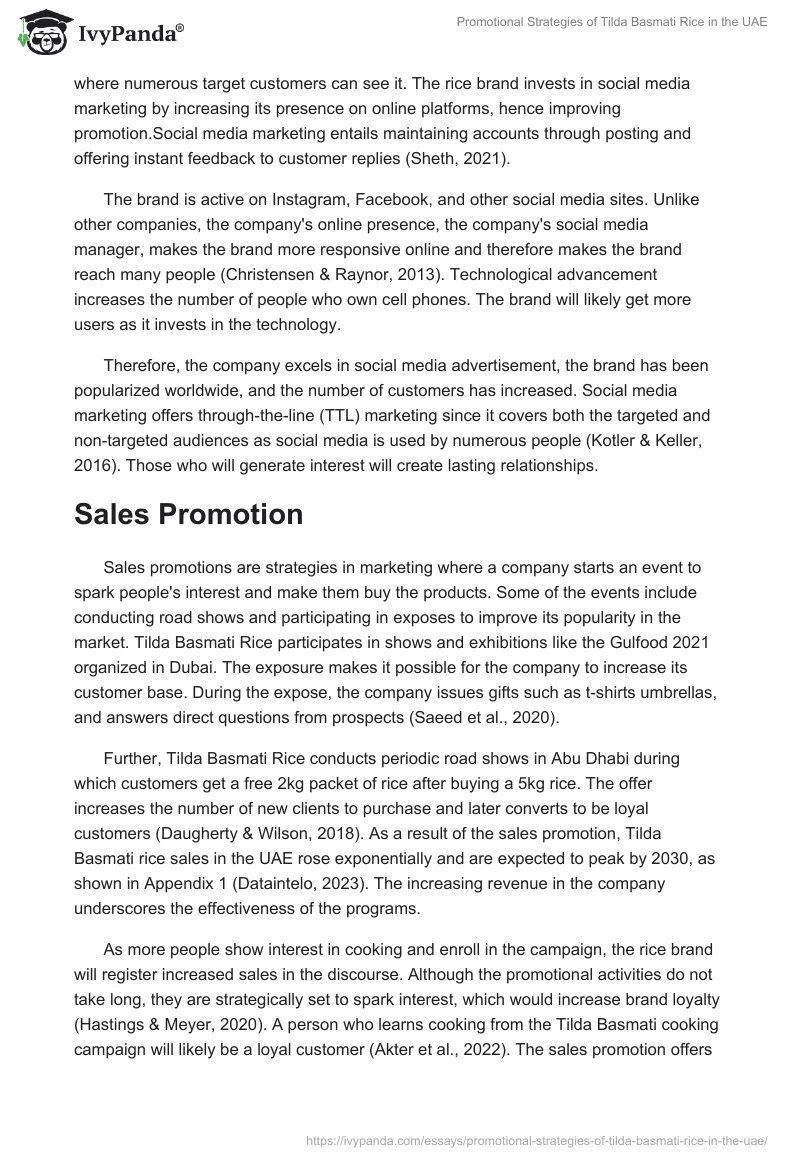 Promotional Strategies of Tilda Basmati Rice in the UAE. Page 2