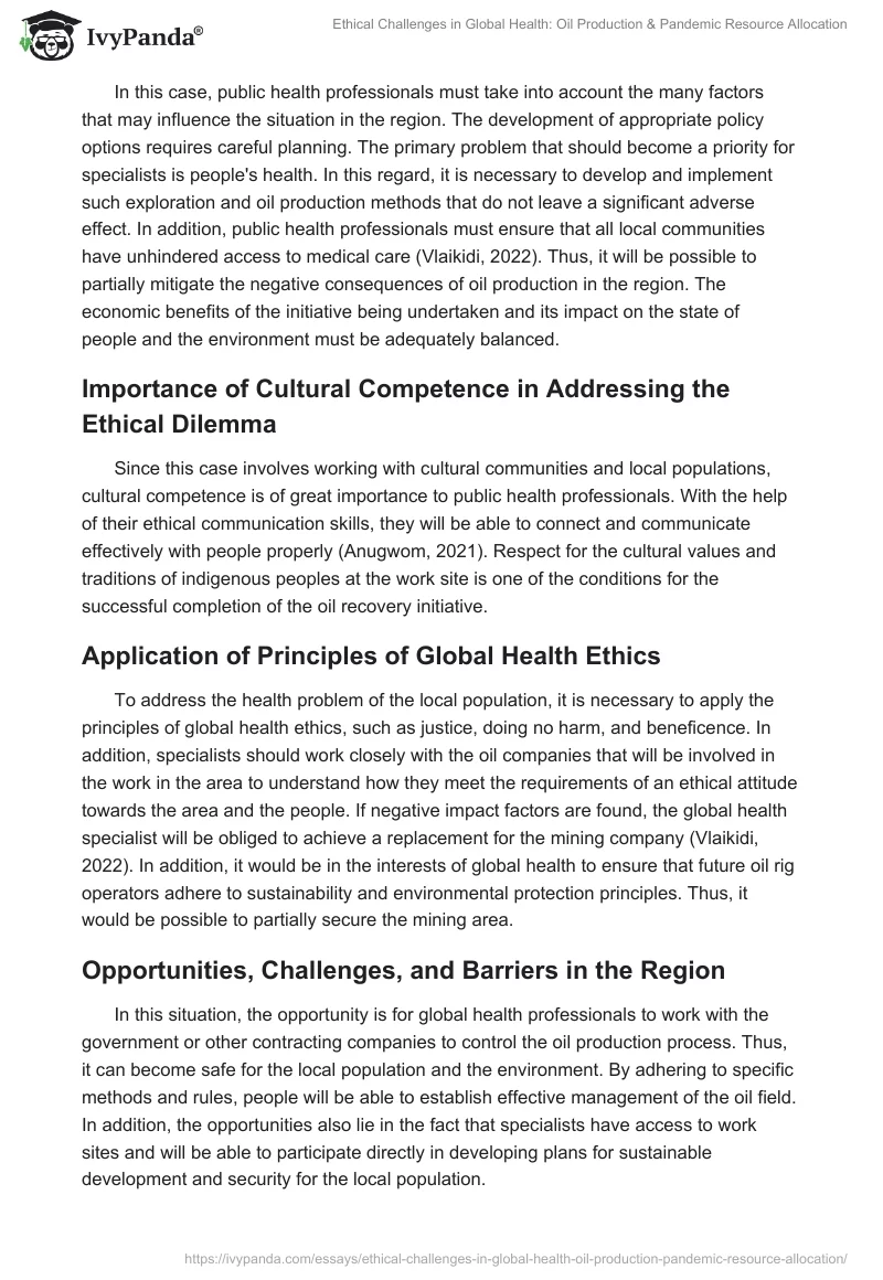 Ethical Challenges in Global Health: Oil Production & Pandemic Resource Allocation. Page 2