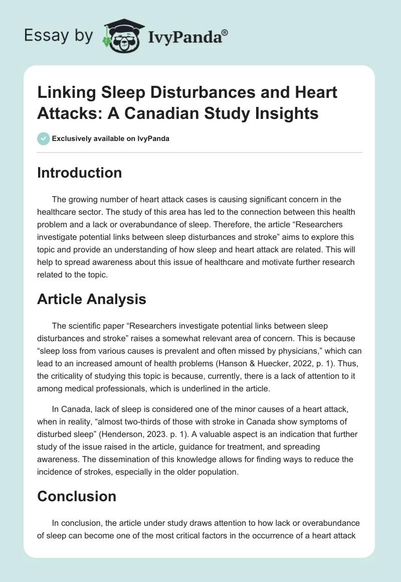 Linking Sleep Disturbances and Heart Attacks: A Canadian Study Insights. Page 1