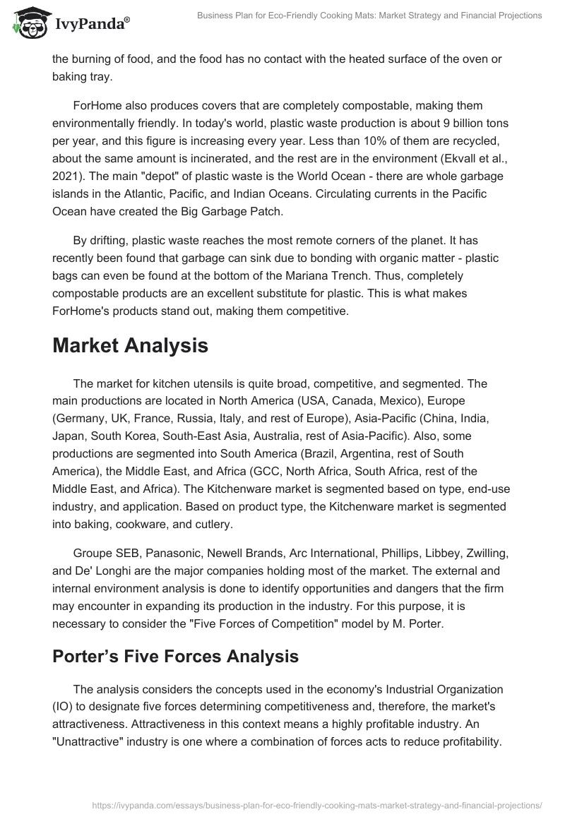 Business Plan for Eco-Friendly Cooking Mats: Market Strategy and Financial Projections. Page 2