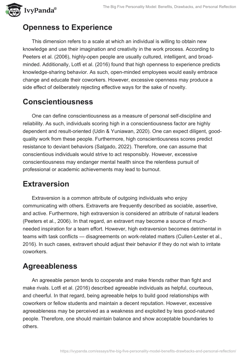 The Big Five Personality Model: Benefits, Drawbacks, and Personal Reflection. Page 2