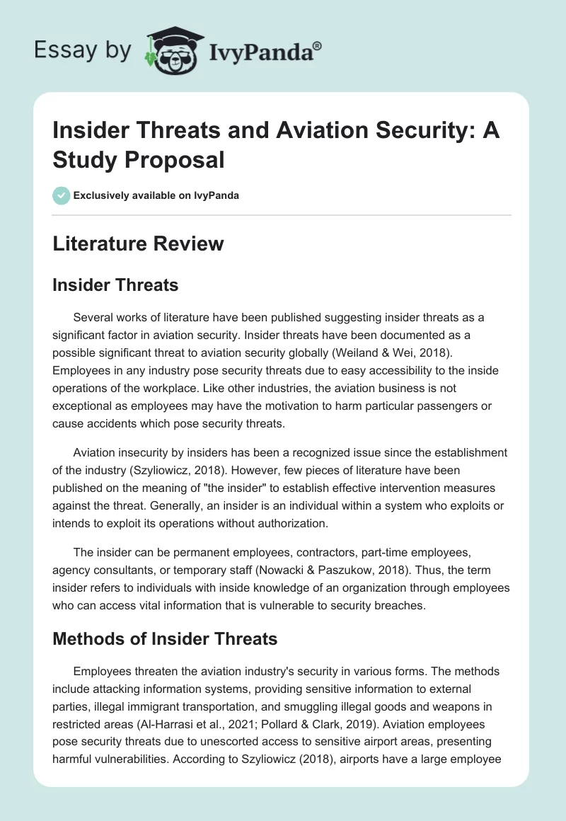 Insider Threats and Aviation Security: A Study Proposal. Page 1