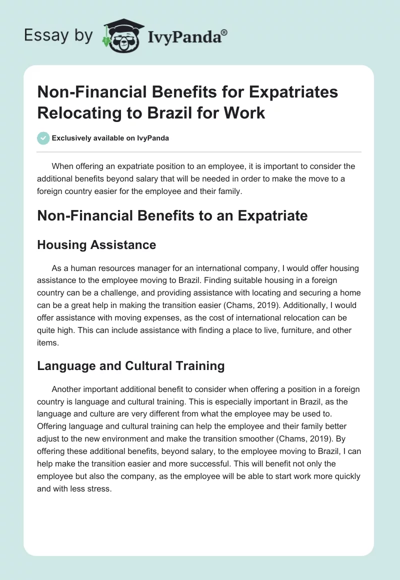 Non-Financial Benefits for Expatriates Relocating to Brazil for Work. Page 1