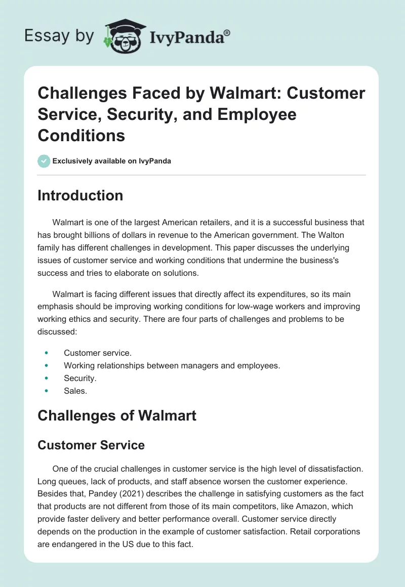 Challenges Faced by Walmart: Customer Service, Security, and Employee Conditions. Page 1