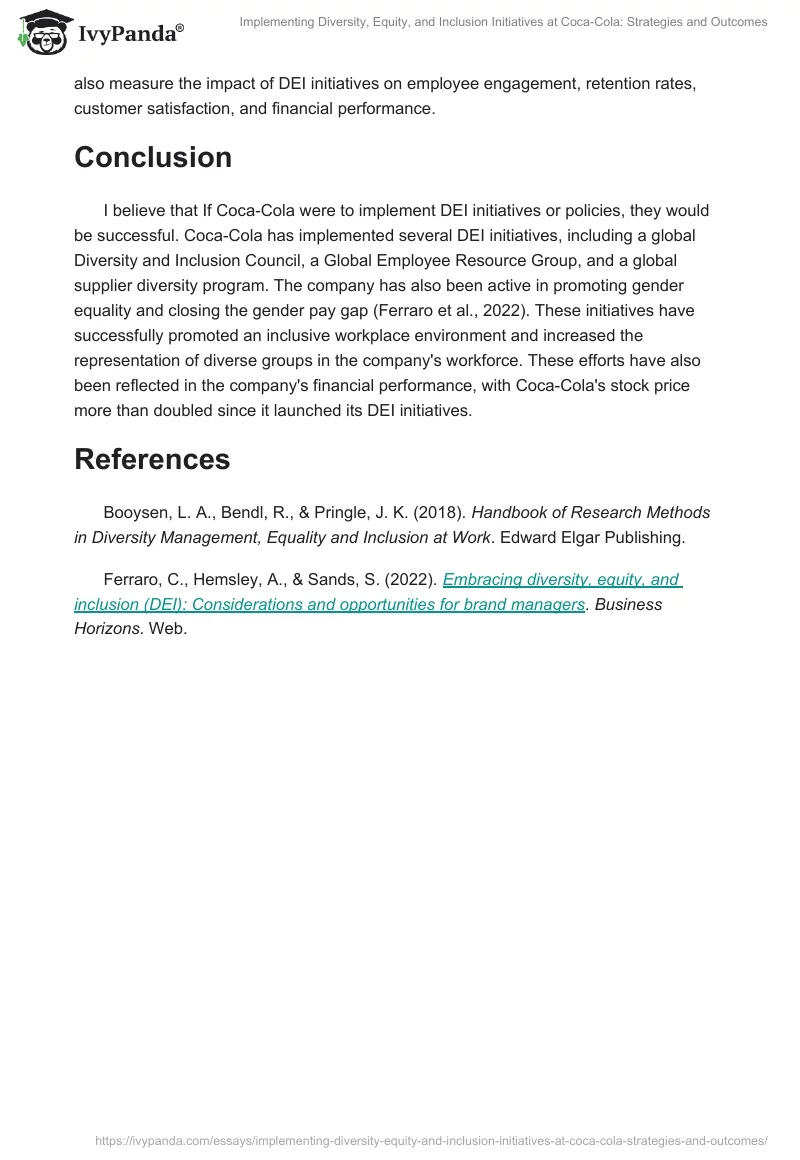 Implementing Diversity, Equity, and Inclusion Initiatives at Coca-Cola: Strategies and Outcomes. Page 2