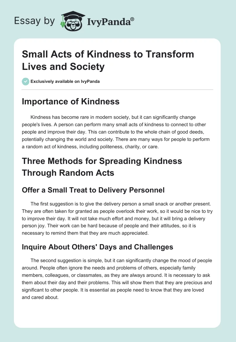 Small Acts of Kindness to Transform Lives and Society. Page 1