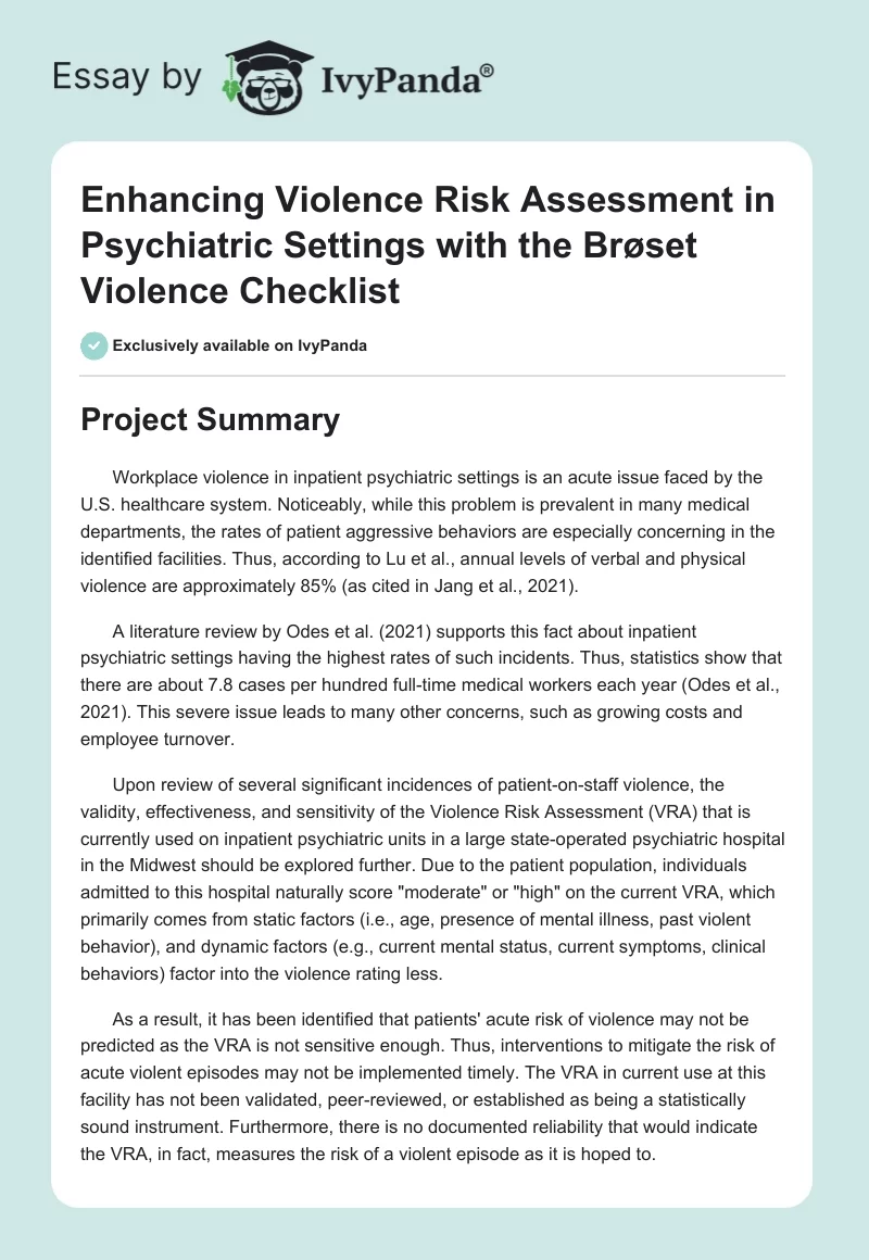 Enhancing Violence Risk Assessment in Psychiatric Settings with the Brøset Violence Checklist. Page 1