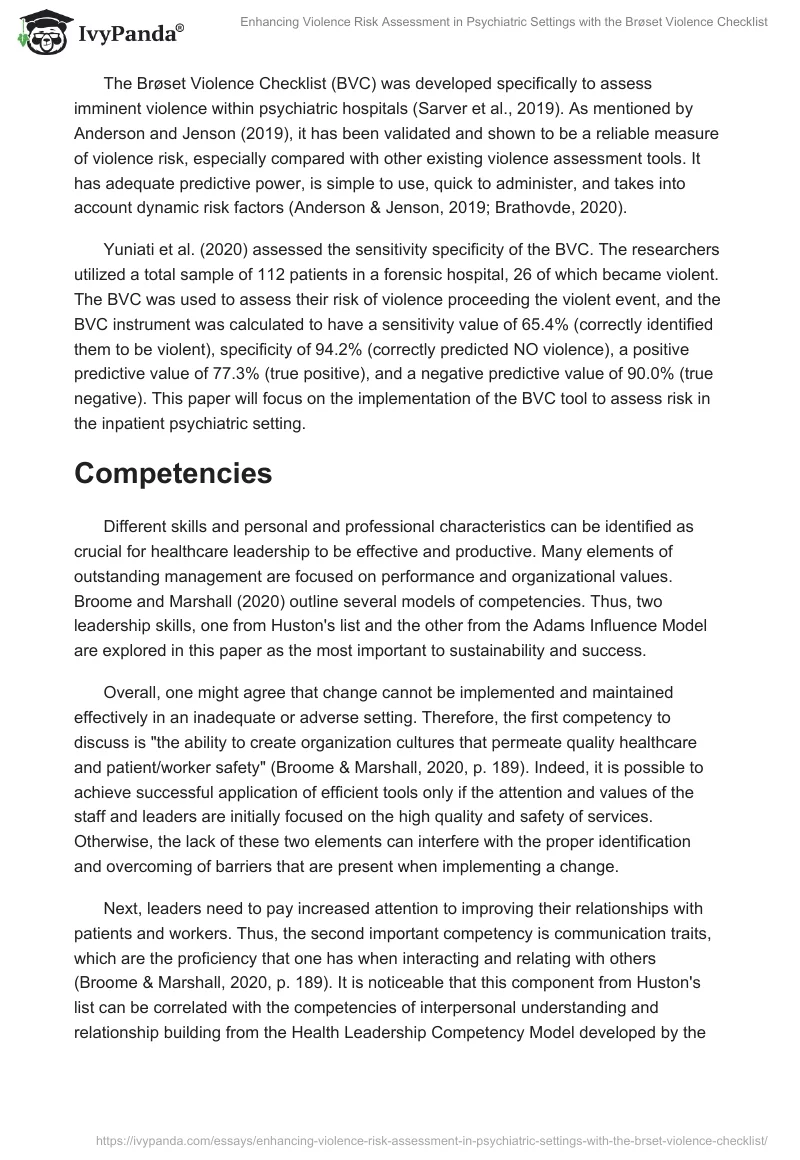 Enhancing Violence Risk Assessment in Psychiatric Settings with the Brøset Violence Checklist. Page 2