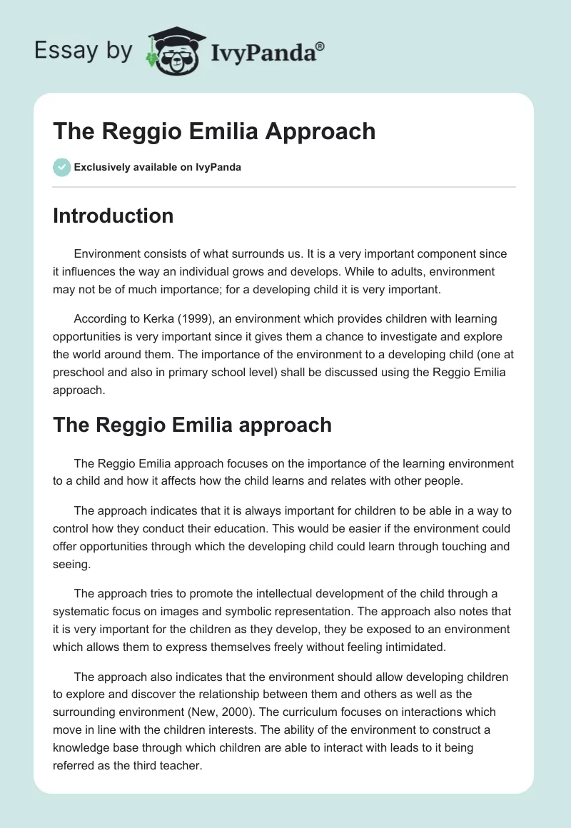 The Reggio Emilia Approach. Page 1