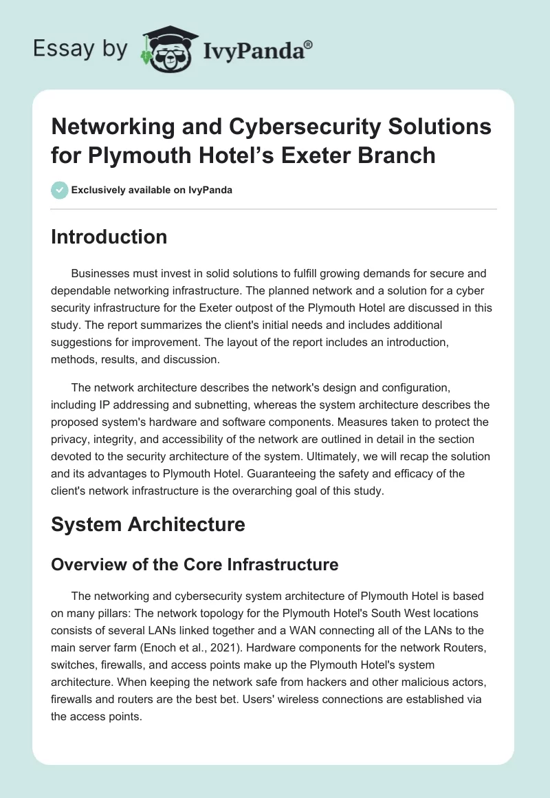 Networking and Cybersecurity Solutions for Plymouth Hotel’s Exeter Branch. Page 1