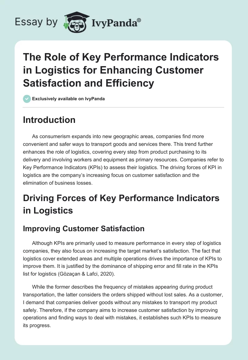 The Role of Key Performance Indicators in Logistics for Enhancing Customer Satisfaction and Efficiency. Page 1