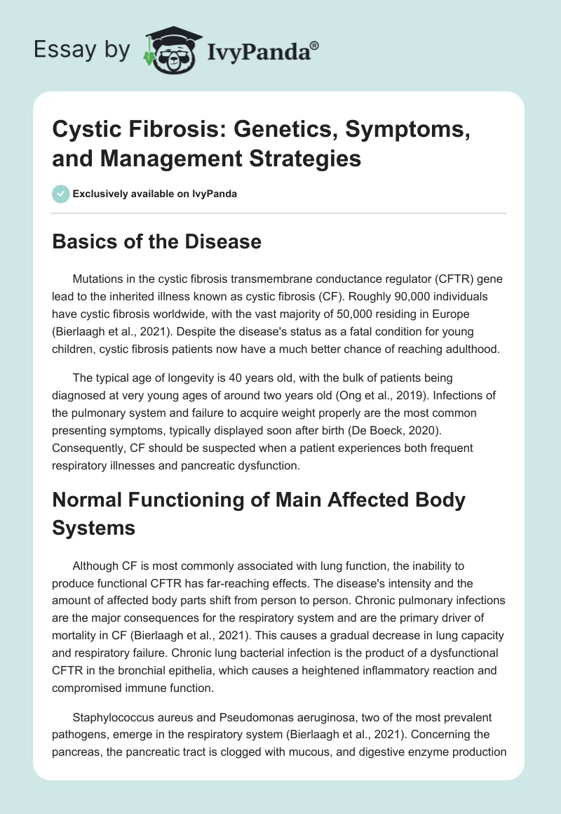 Cystic Fibrosis: Genetics, Symptoms, and Management Strategies. Page 1