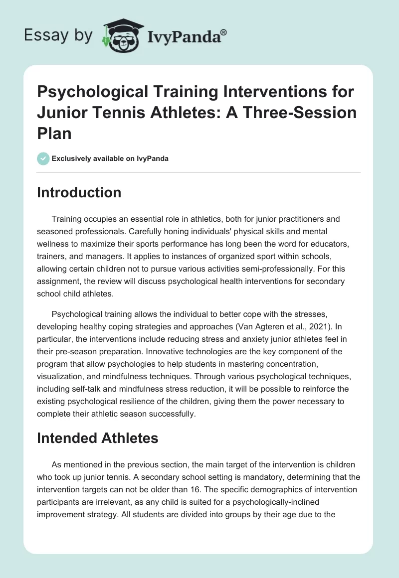 Psychological Training Interventions for Junior Tennis Athletes: A Three-Session Plan. Page 1