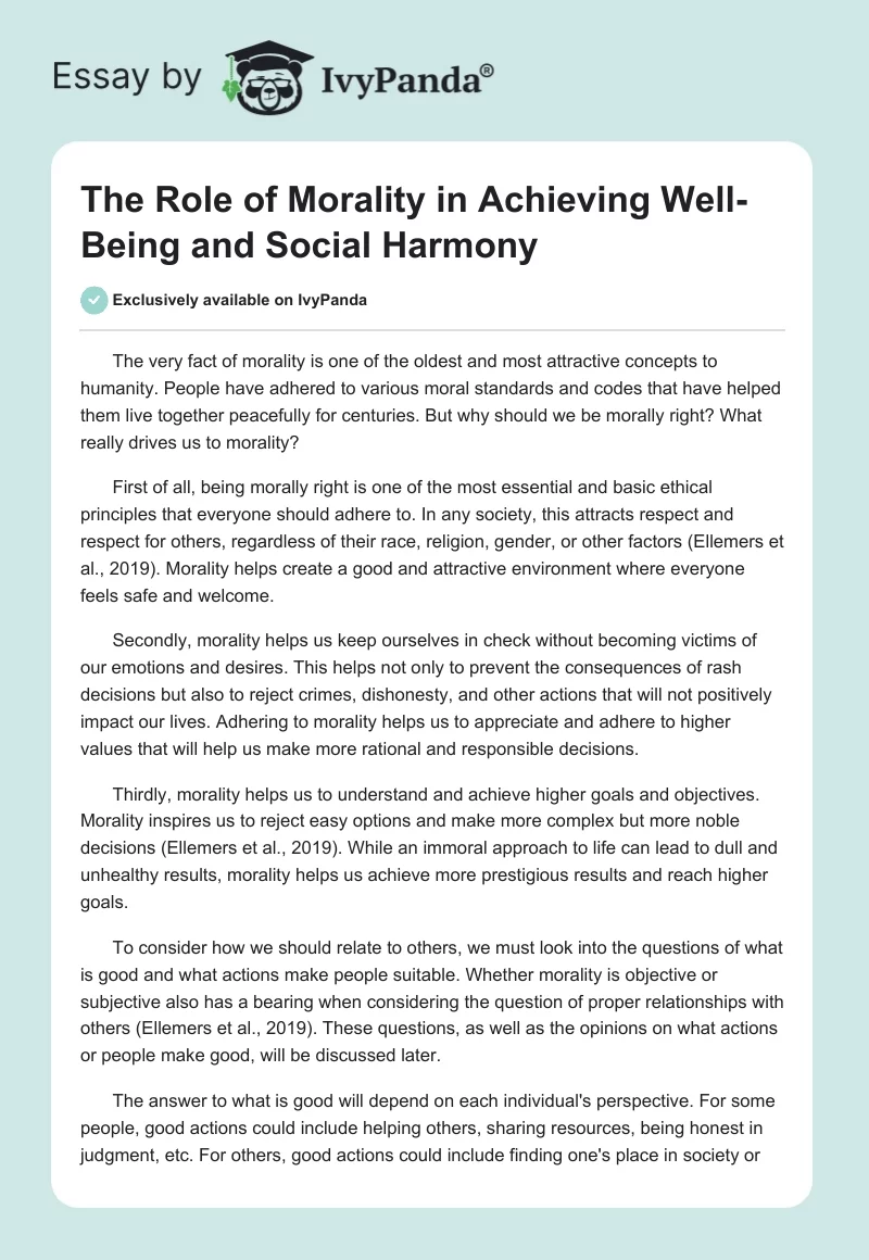 The Role of Morality in Achieving Well-Being and Social Harmony. Page 1