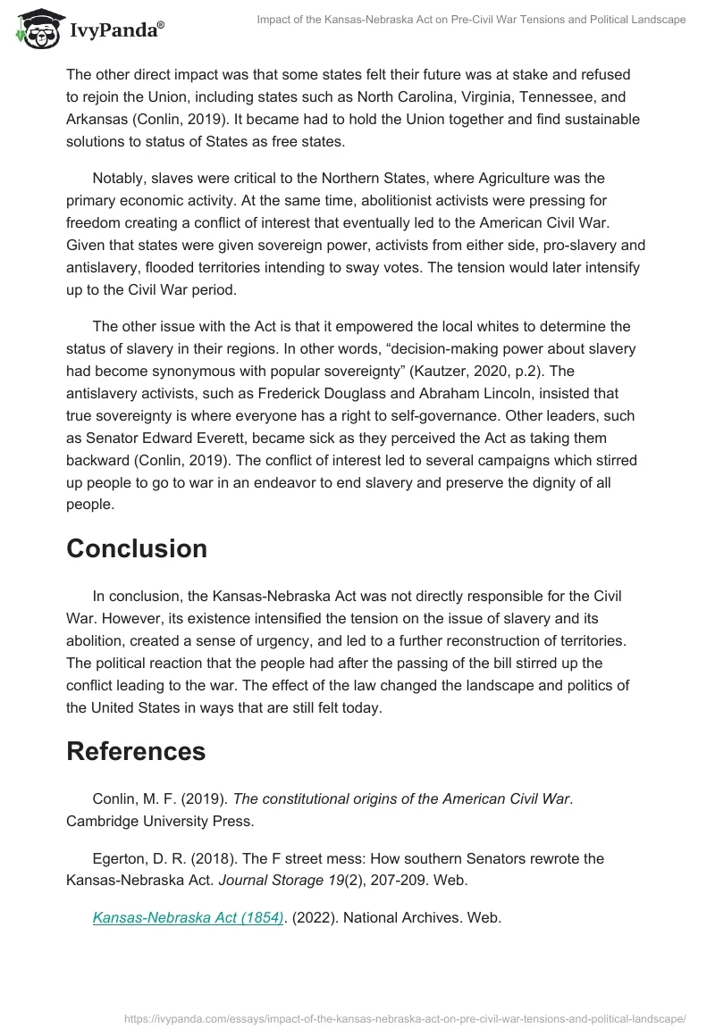 Impact of the Kansas-Nebraska Act on Pre-Civil War Tensions and Political Landscape. Page 2