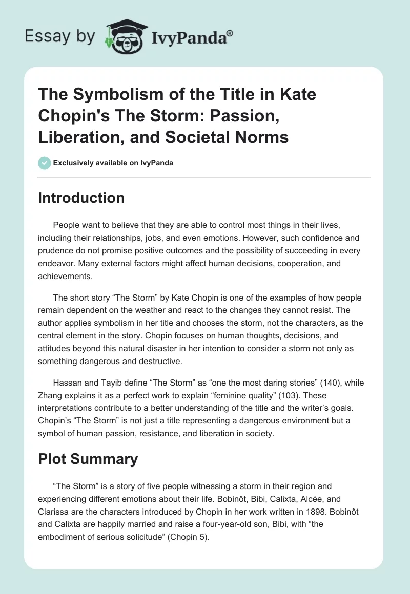 The Symbolism of the Title in Kate Chopin's "The Storm": Passion, Liberation, and Societal Norms. Page 1