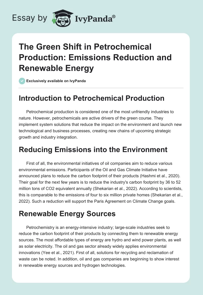 The Green Shift in Petrochemical Production: Emissions Reduction and Renewable Energy. Page 1